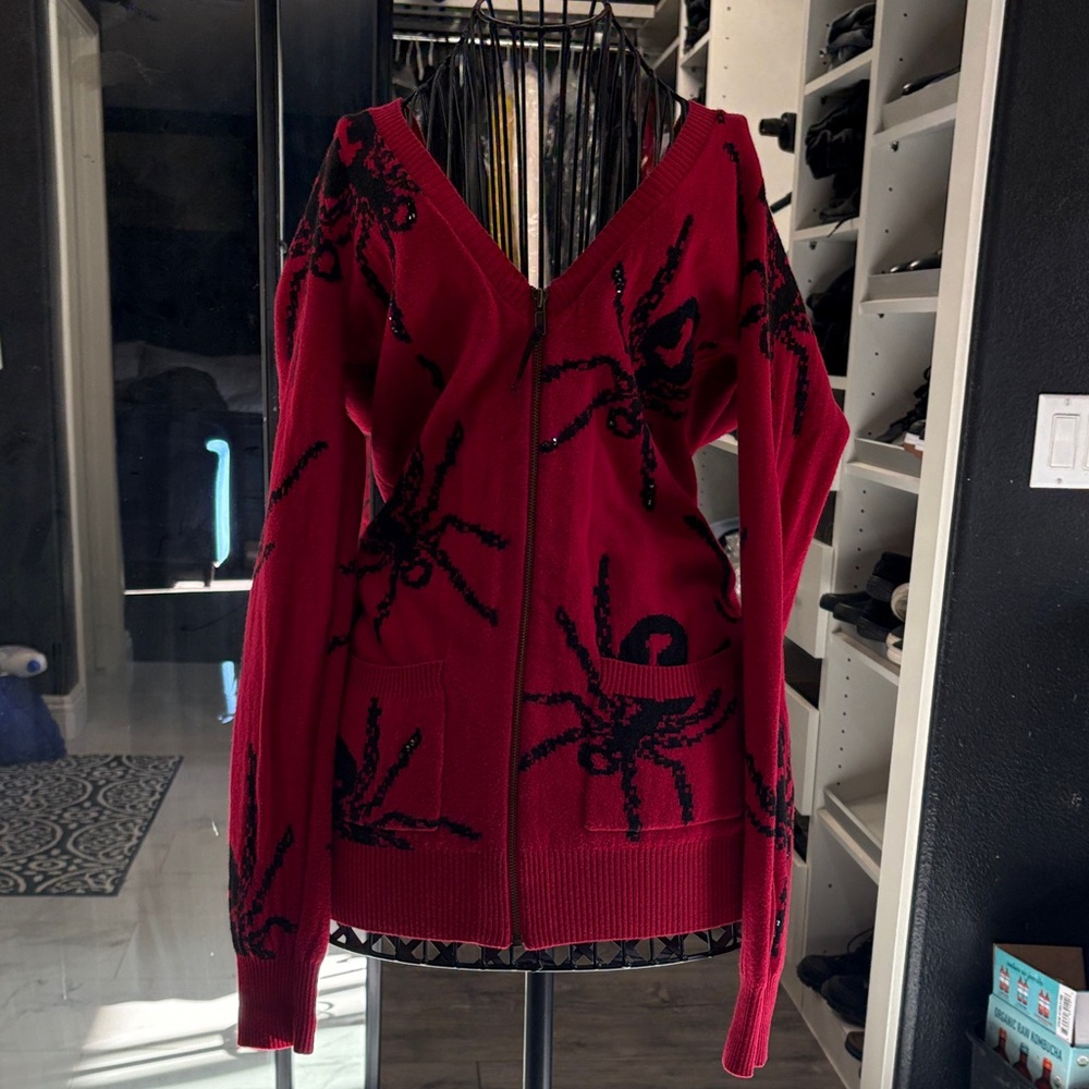 Y2K vintage Betsey Johnson Black and Red Knit spider Gothic punk Sweater